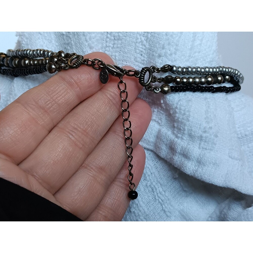 Premier Designs Triple Strand Gunmetal Black Silver Bead Necklace Retired - Picture 4 of 9